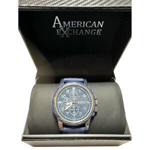 American Exchange Men's Analog Three-Hand Quartz Navy Silicone Strap Watch 45mm